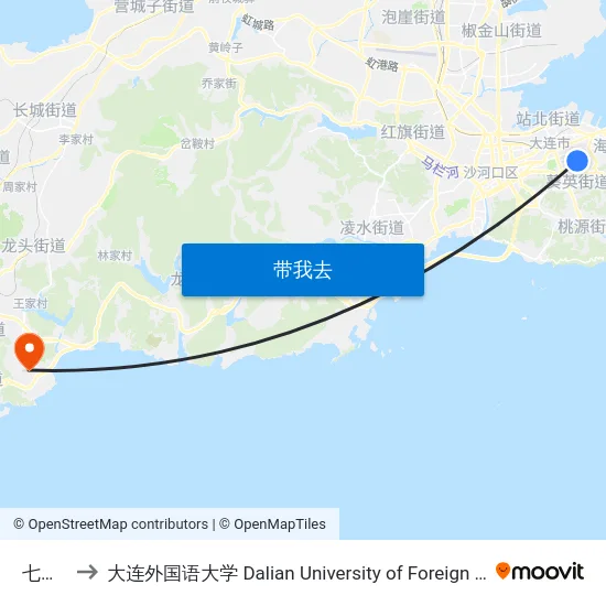 七七街 to 大连外国语大学 Dalian University of Foreign Languages map