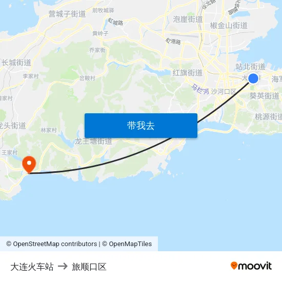 大连火车站 to 旅顺口区 map