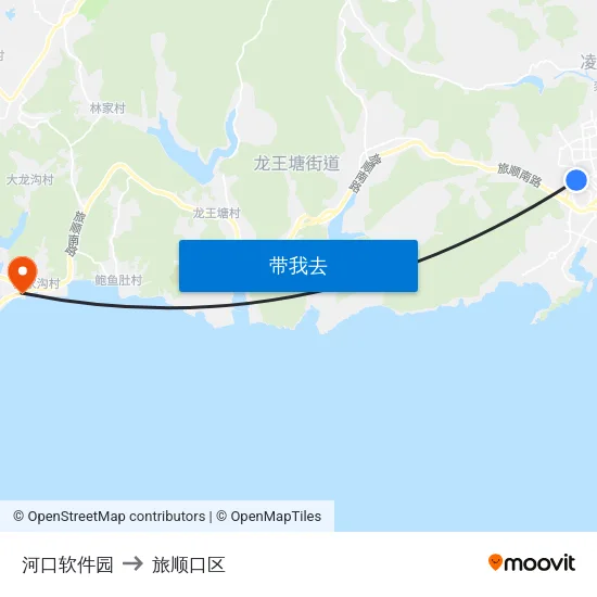 河口软件园 to 旅顺口区 map