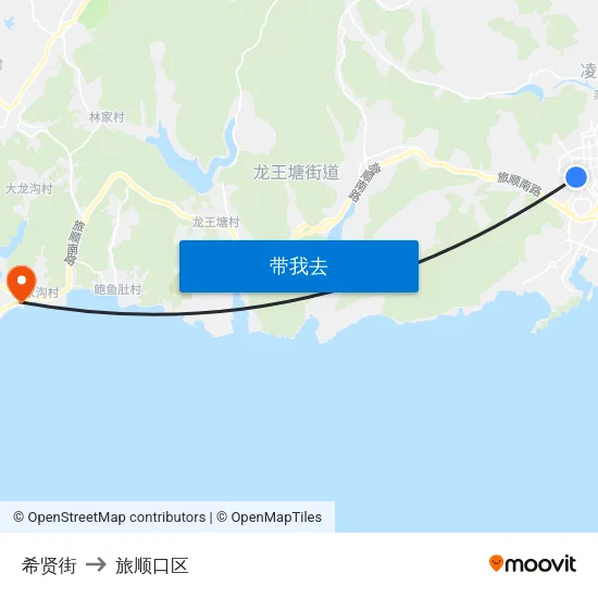 希贤街 to 旅顺口区 map
