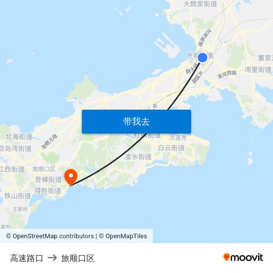 高速路口 to 旅顺口区 map