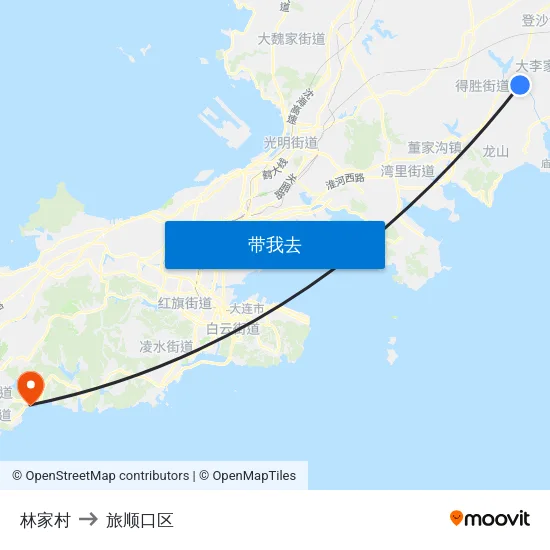 林家村 to 旅顺口区 map
