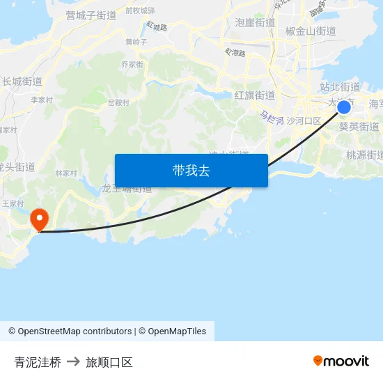 青泥洼桥 to 旅顺口区 map