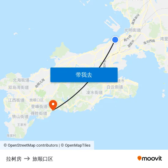 拉树房 to 旅顺口区 map