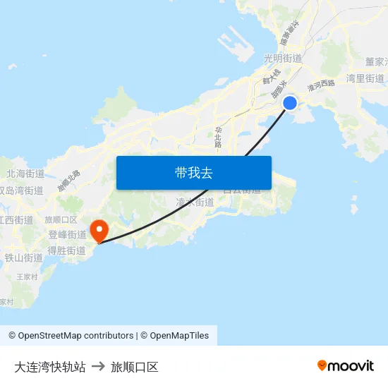 大连湾快轨站 to 旅顺口区 map
