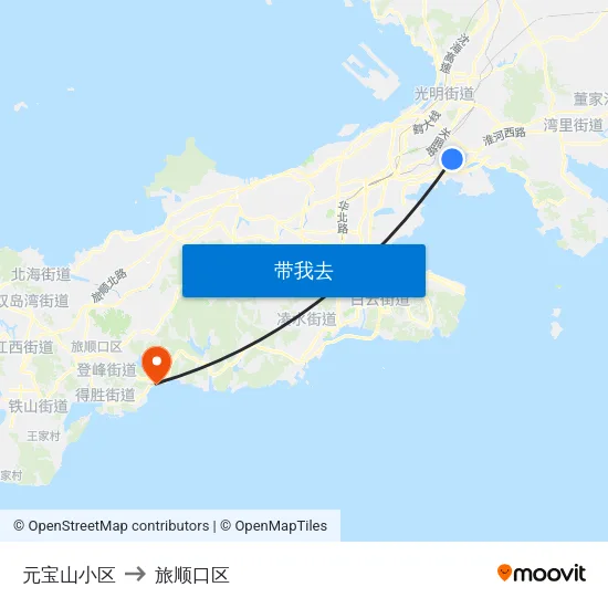 元宝山小区 to 旅顺口区 map