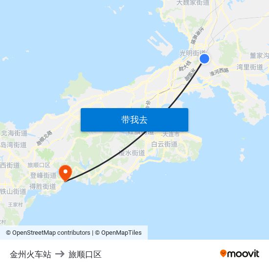 金州火车站 to 旅顺口区 map