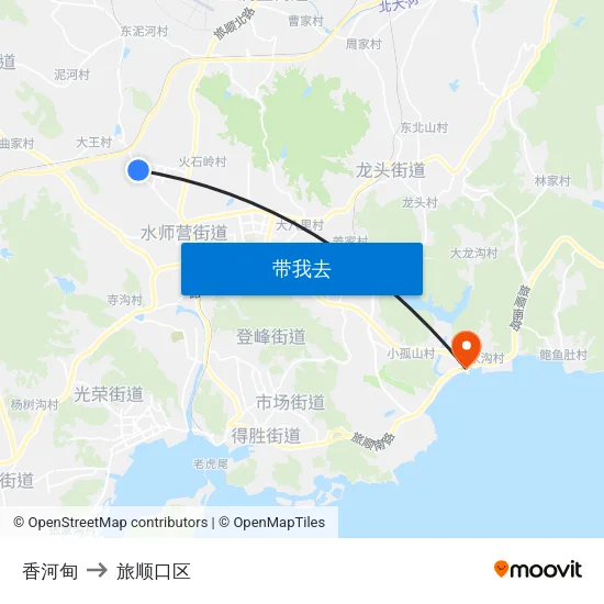 香河甸 to 旅顺口区 map