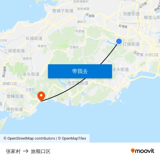 张家村 to 旅顺口区 map