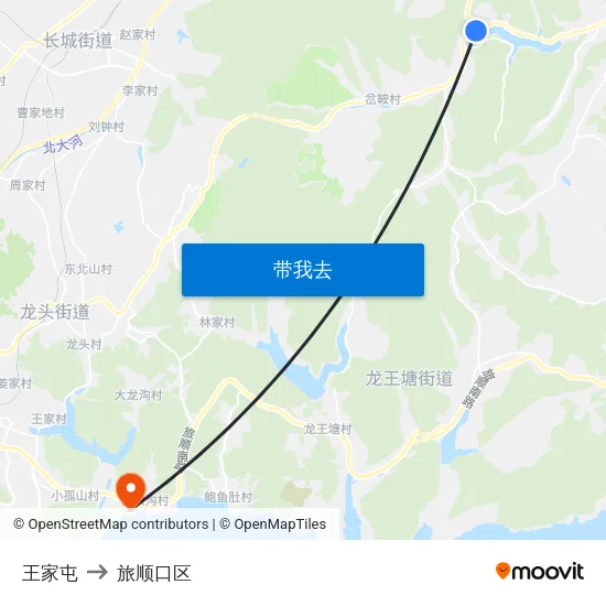 王家屯 to 旅顺口区 map