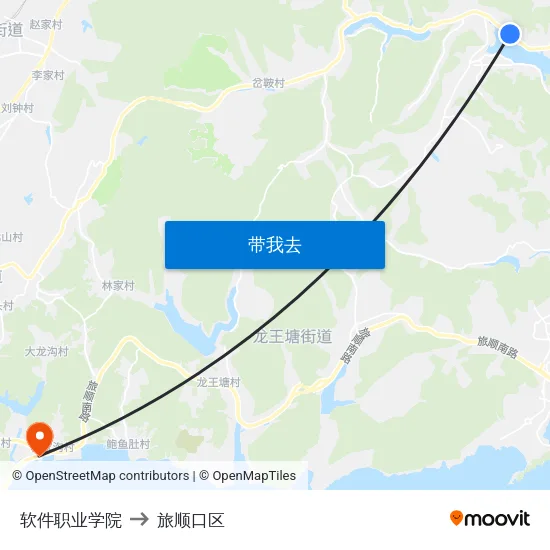 软件职业学院 to 旅顺口区 map