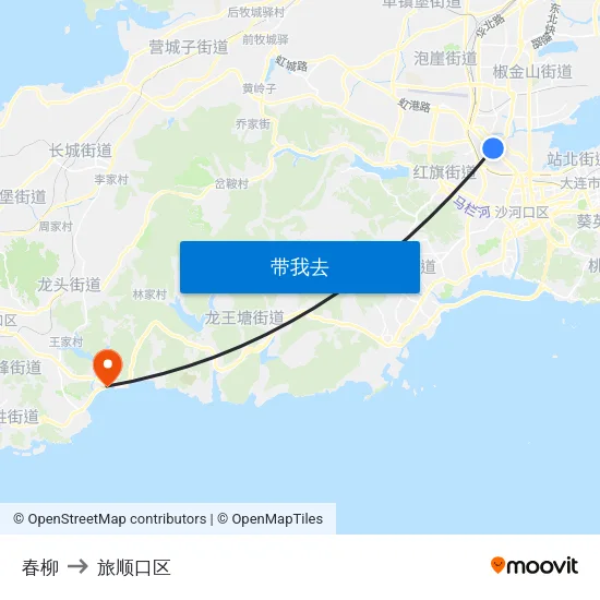 春柳 to 旅顺口区 map
