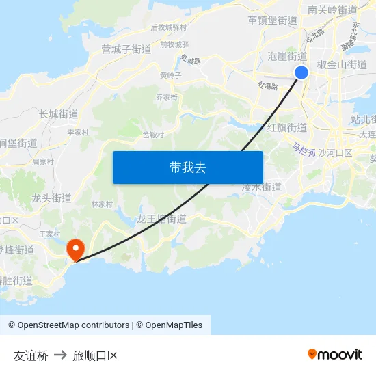 友谊桥 to 旅顺口区 map
