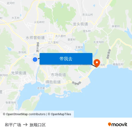 和平广场 to 旅顺口区 map