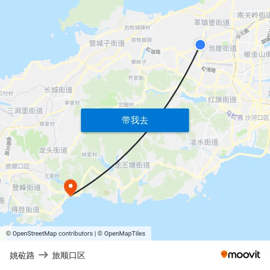 姚砬路 to 旅顺口区 map