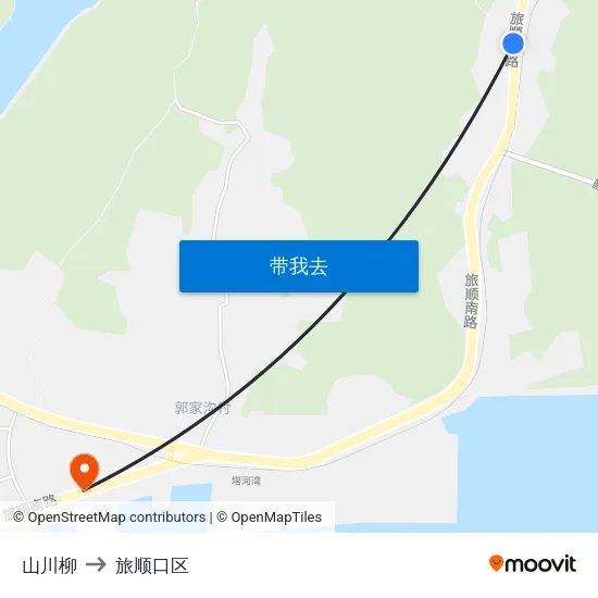 山川柳 to 旅顺口区 map