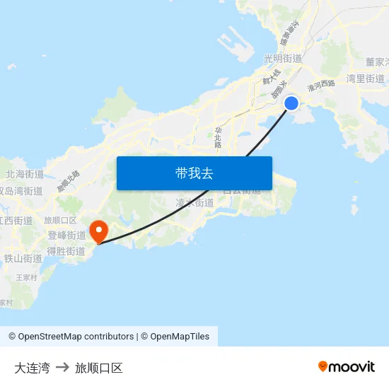 大连湾 to 旅顺口区 map