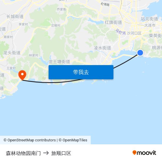 森林动物园南门 to 旅顺口区 map