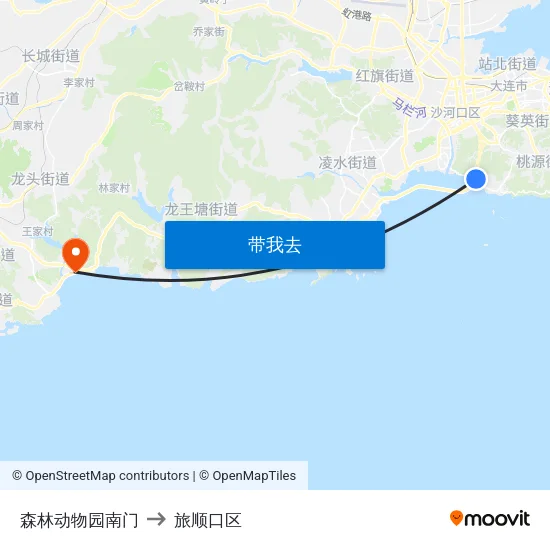 森林动物园南门 to 旅顺口区 map