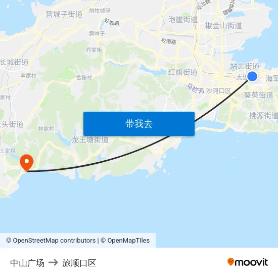 中山广场 to 旅顺口区 map