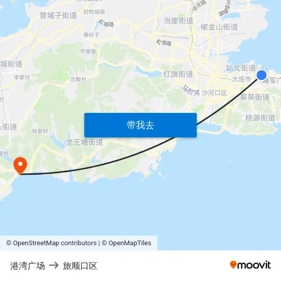 港湾广场 to 旅顺口区 map