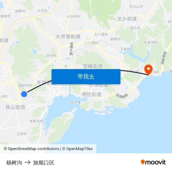 杨树沟 to 旅顺口区 map