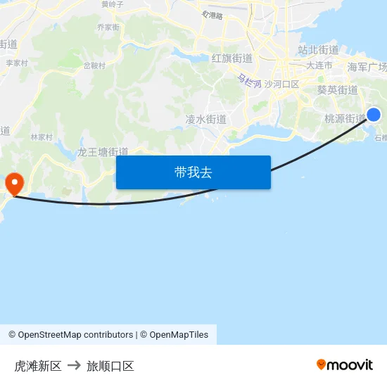 虎滩新区 to 旅顺口区 map