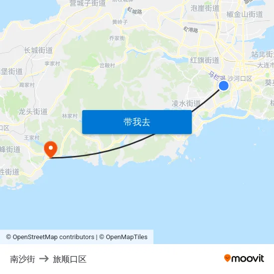南沙街 to 旅顺口区 map
