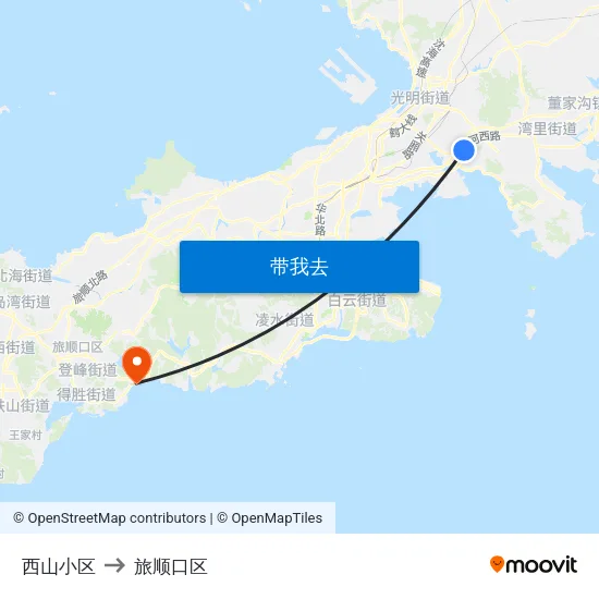 西山小区 to 旅顺口区 map