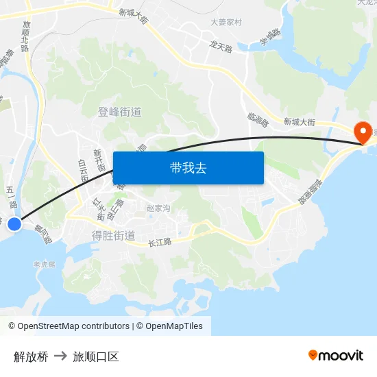 解放桥 to 旅顺口区 map