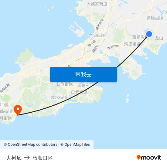 大树底 to 旅顺口区 map