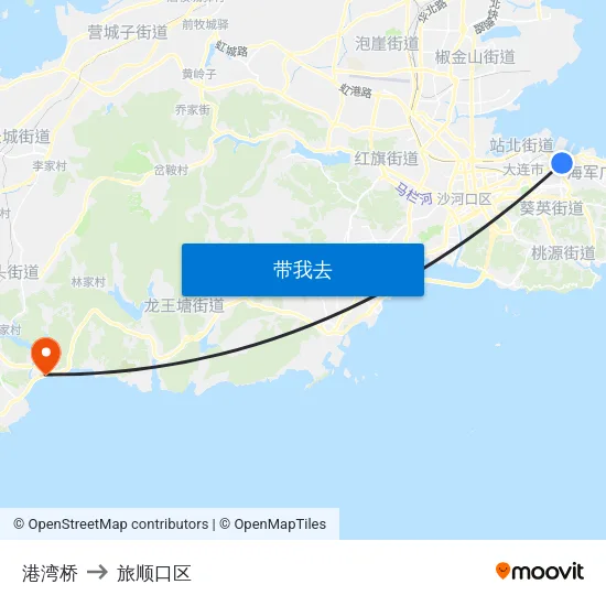 港湾桥 to 旅顺口区 map