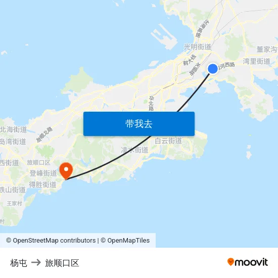 杨屯 to 旅顺口区 map