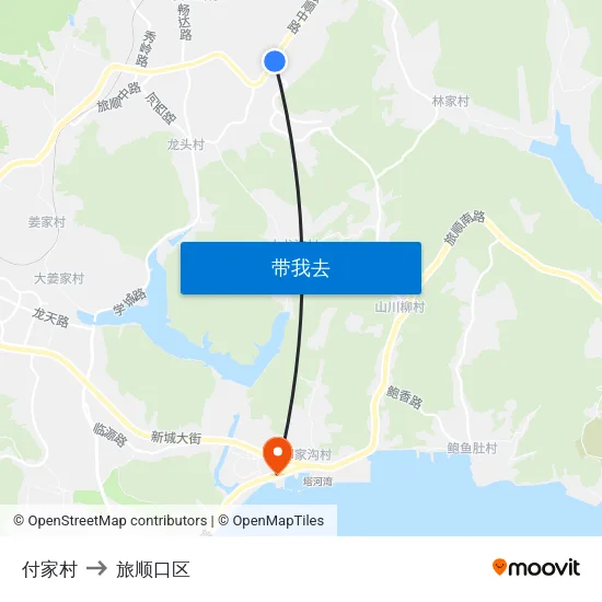 付家村 to 旅顺口区 map