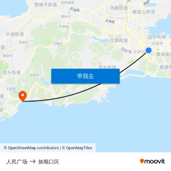 人民广场 to 旅顺口区 map