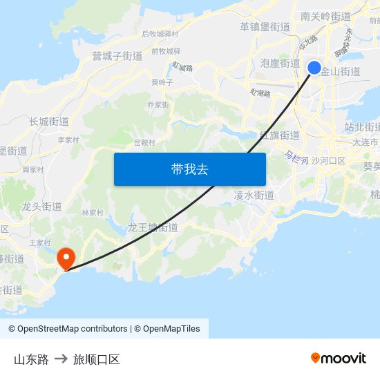 山东路 to 旅顺口区 map