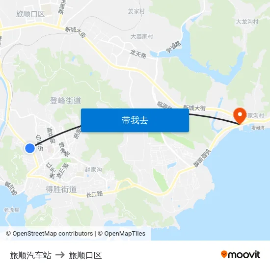 旅顺汽车站 to 旅顺口区 map