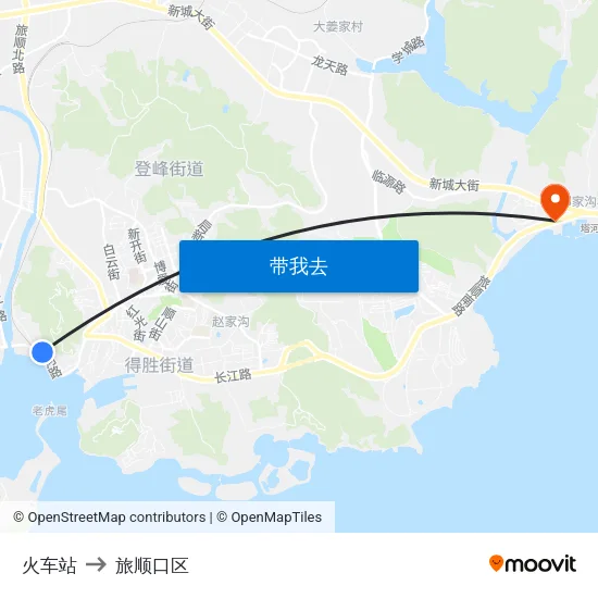 火车站 to 旅顺口区 map