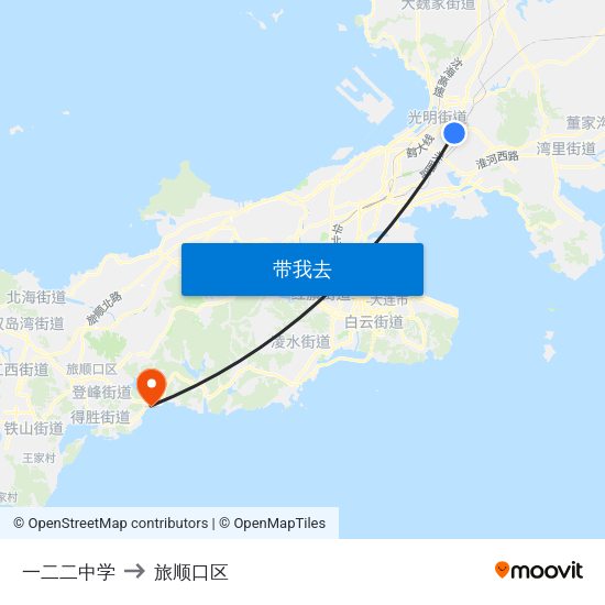 一二二中学 to 旅顺口区 map