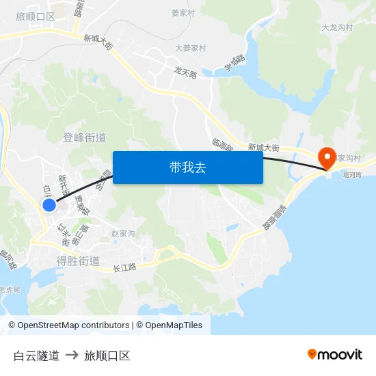 白云隧道 to 旅顺口区 map