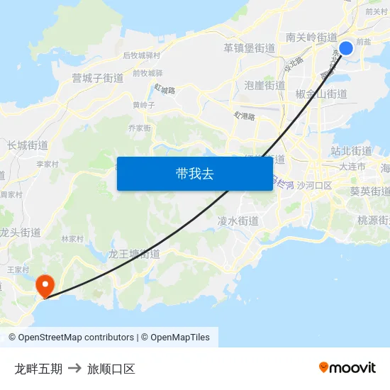 龙畔五期 to 旅顺口区 map