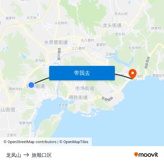龙凤山 to 旅顺口区 map