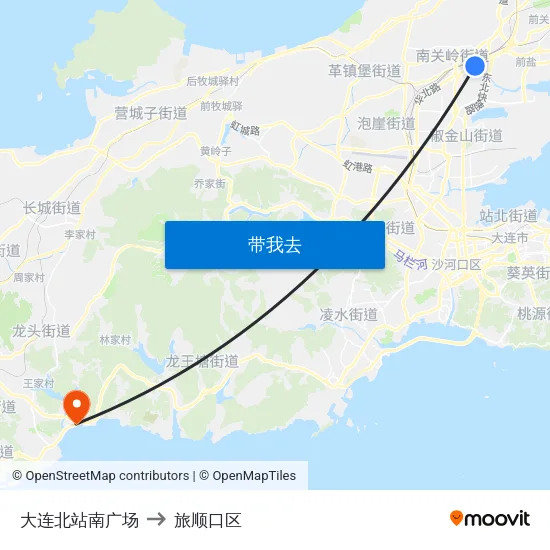 大连北站南广场 to 旅顺口区 map