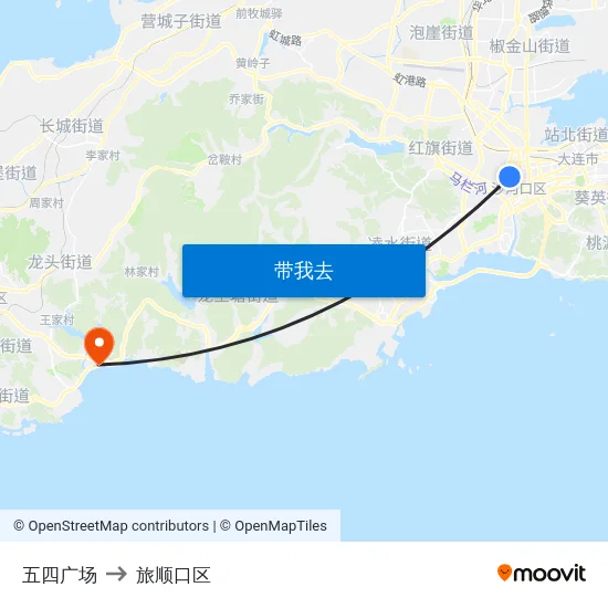 五四广场 to 旅顺口区 map