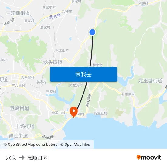 水泉 to 旅顺口区 map