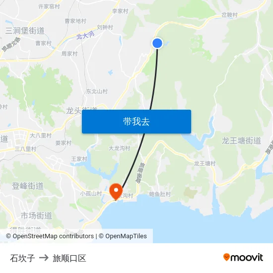 石坎子 to 旅顺口区 map