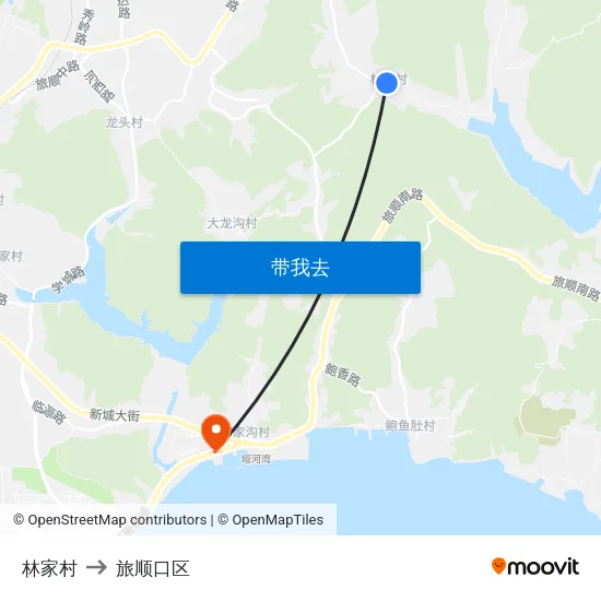 林家村 to 旅顺口区 map