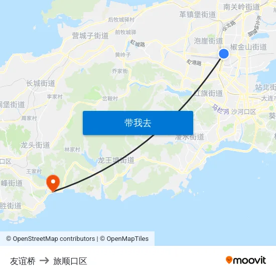 友谊桥 to 旅顺口区 map