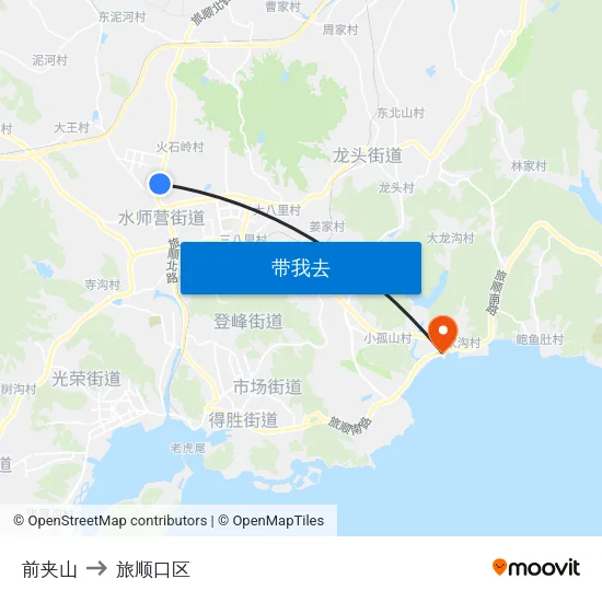 前夹山 to 旅顺口区 map