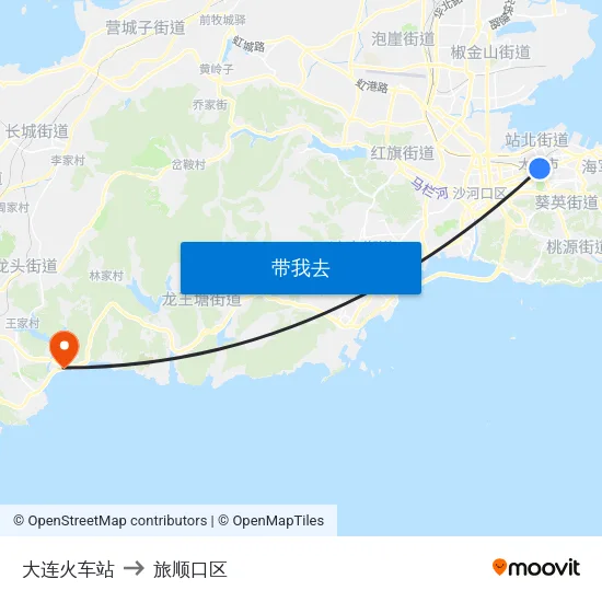 大连火车站 to 旅顺口区 map